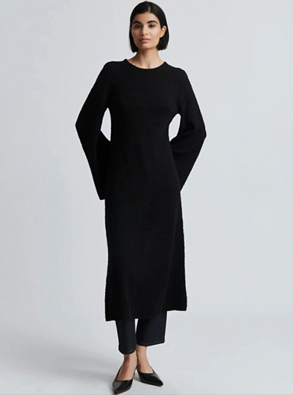 Stylein Farrah 100% Wool Boucle Black Long-Sleeve Midi Dress XS S